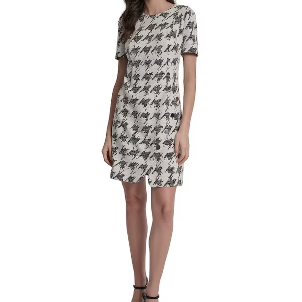 DKNY Elegant Black and White Houndstooth Dress